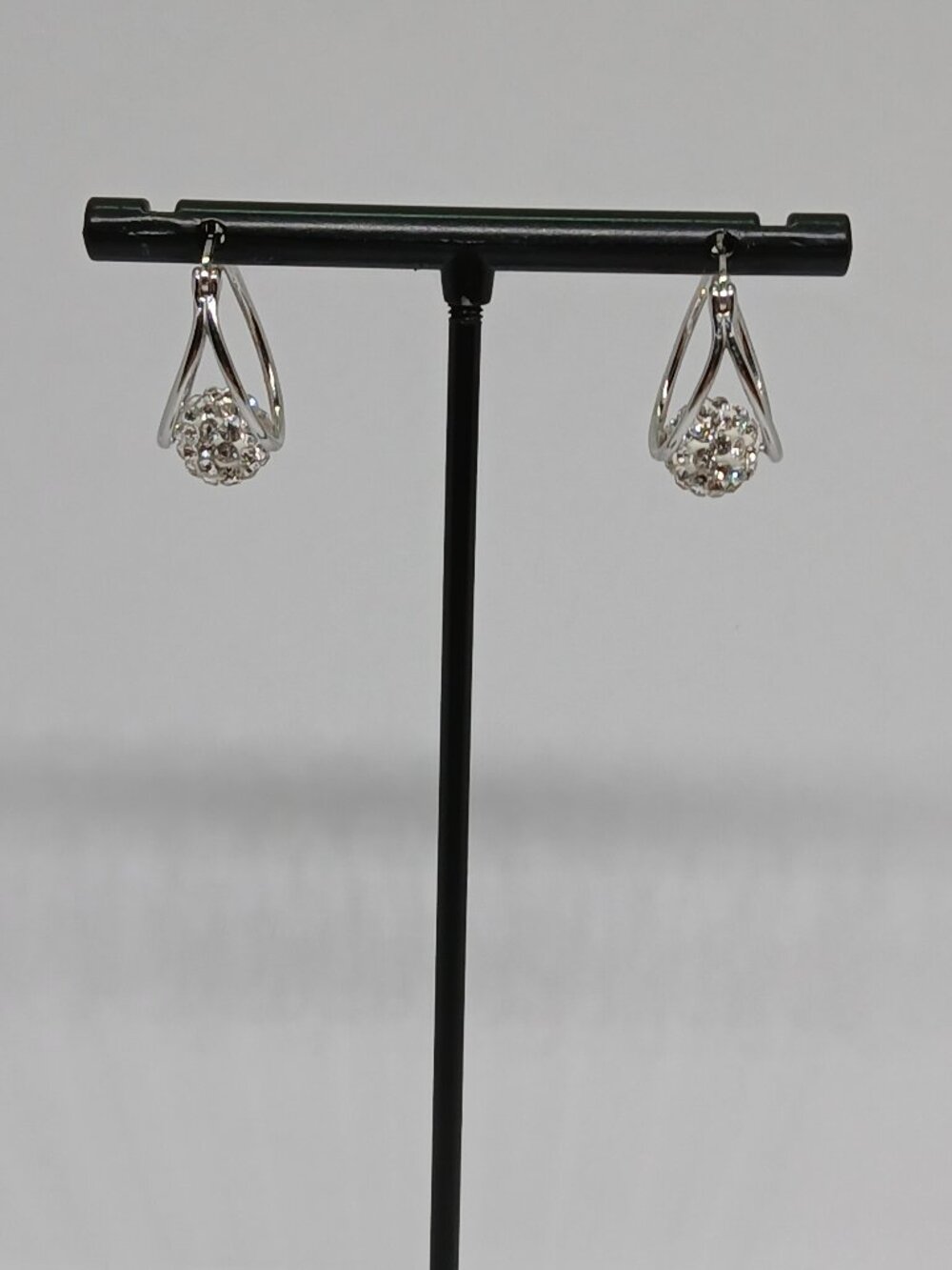 STERLING SILVER 925 CHINA CRYSTAL ORB CUBIC ZIRCONIA DANGLE HOOP EARRINGS E-25